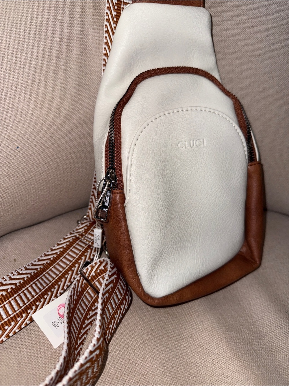 Cluci Cream and Brown Crossbody Sling Bag - Picture 6 of 13